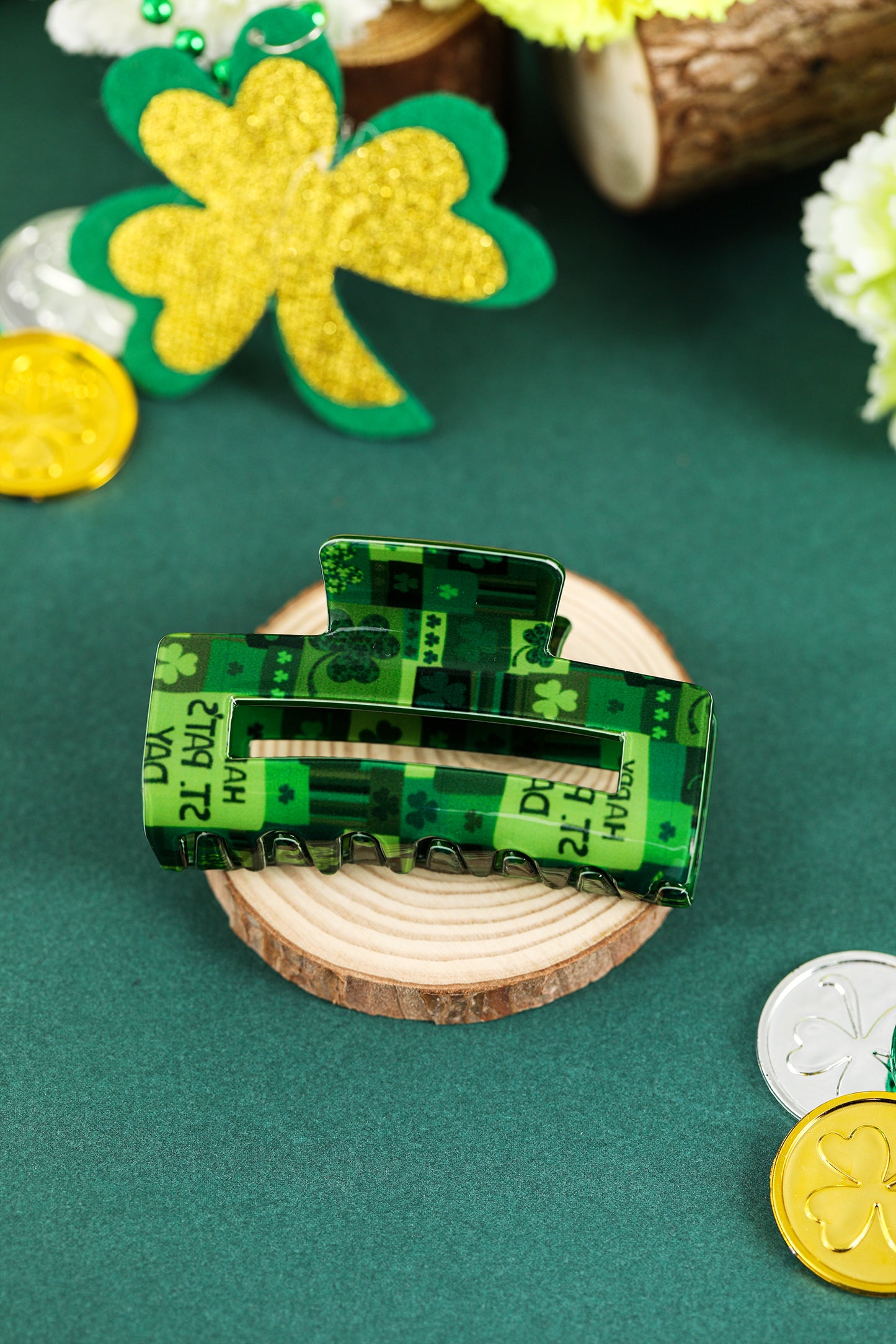 Green Clover Square Hair Claw Clip for St Patrick’s Day