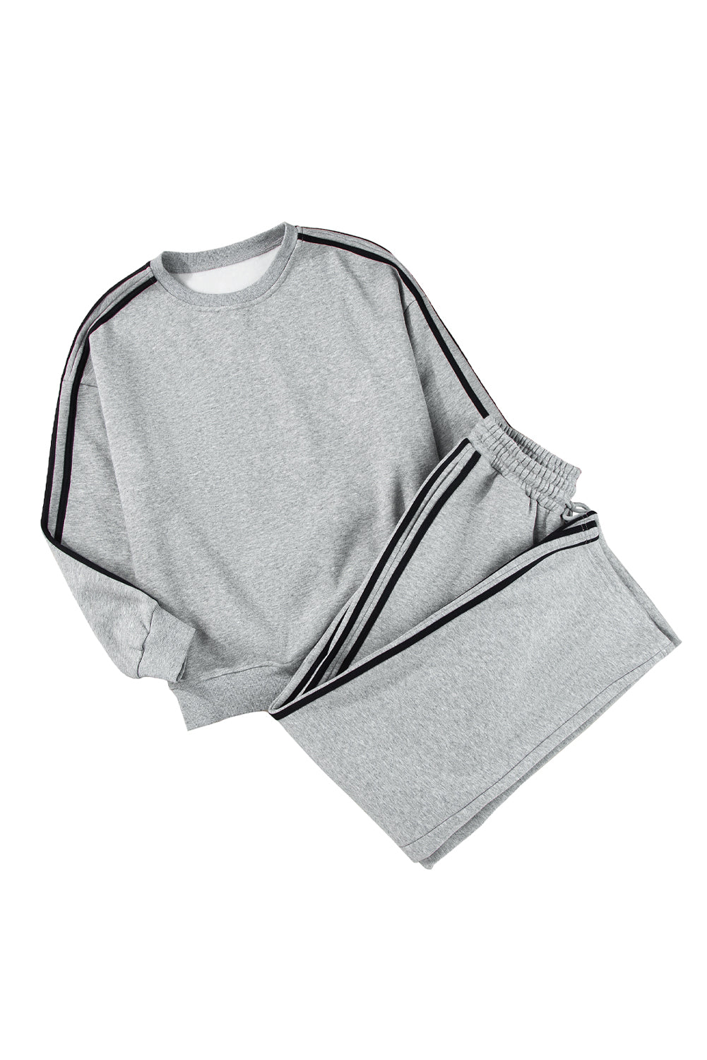 Light Grey Solid Color Side Striped Sweatshirt Active Set