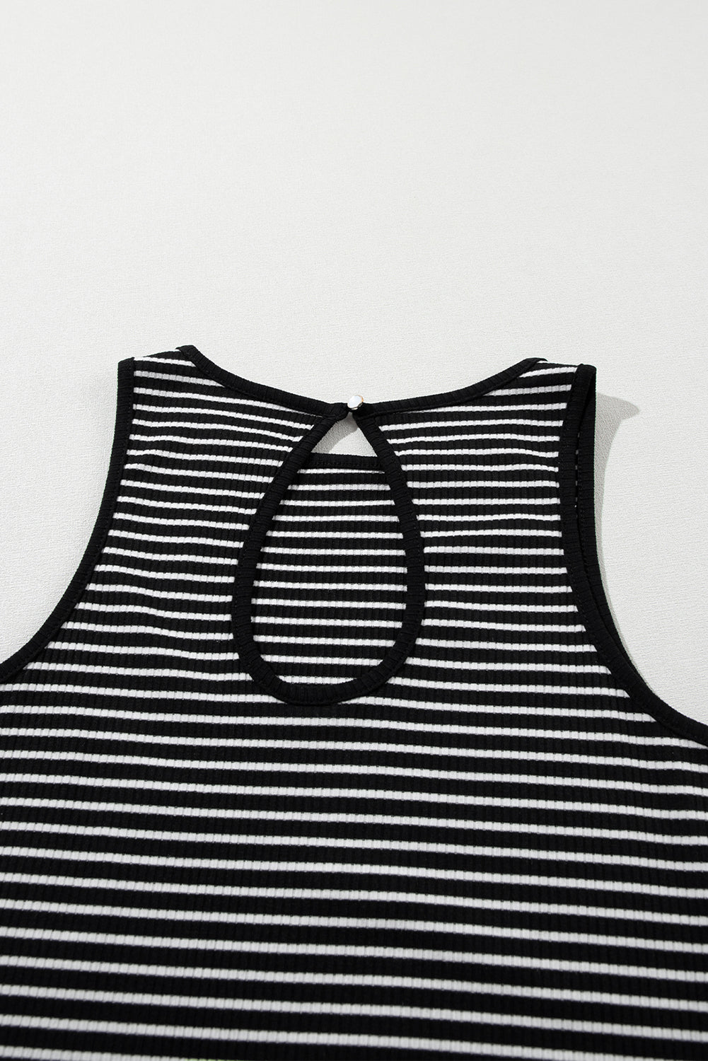 Black White Striped Ribbed Knit Sleeveless Tank Top