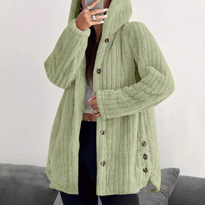 Women's Oversized Hooded Sherpa Jacket Button Front