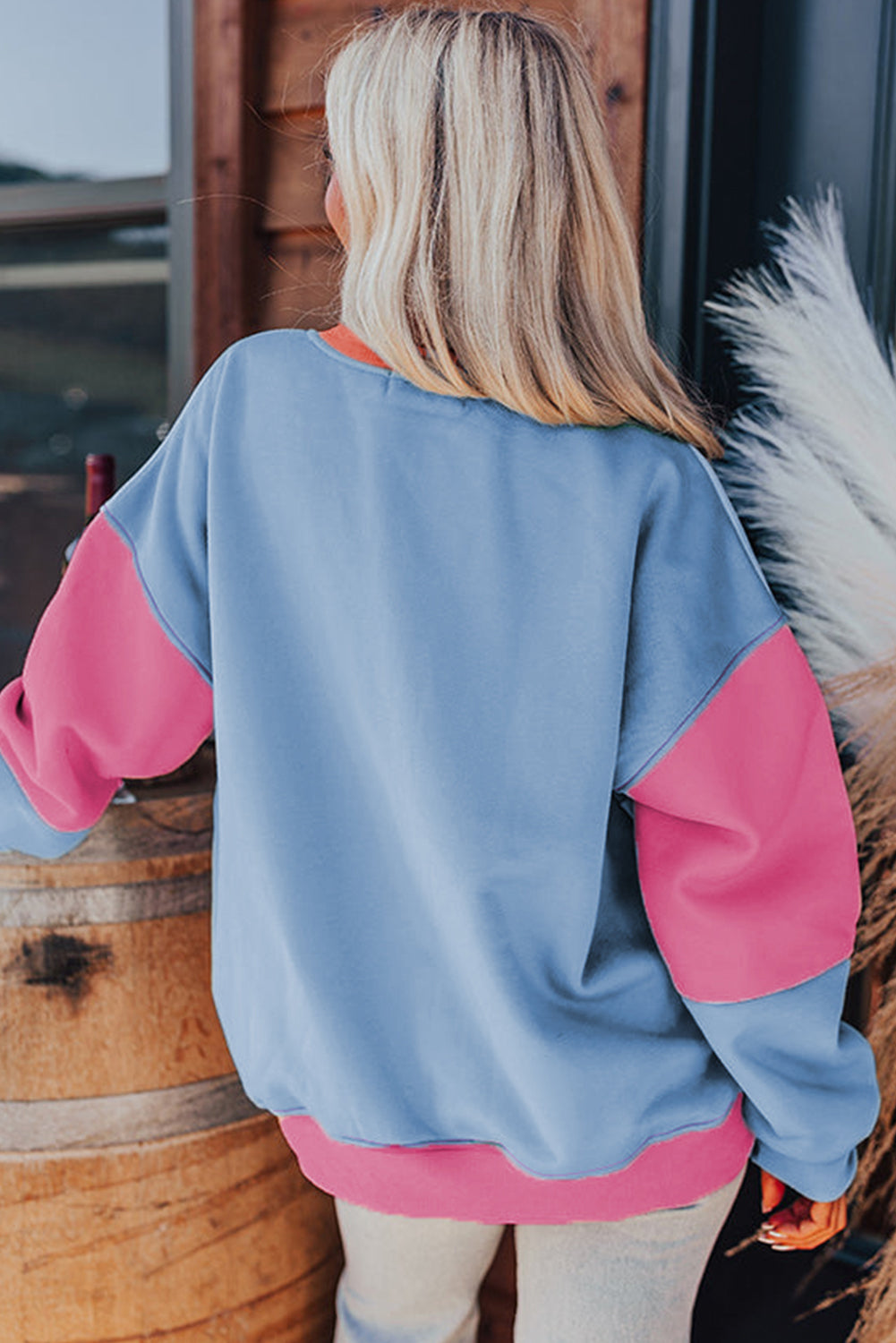 Mauve Colorblock Drop Shoulder Oversized Sweatshirt