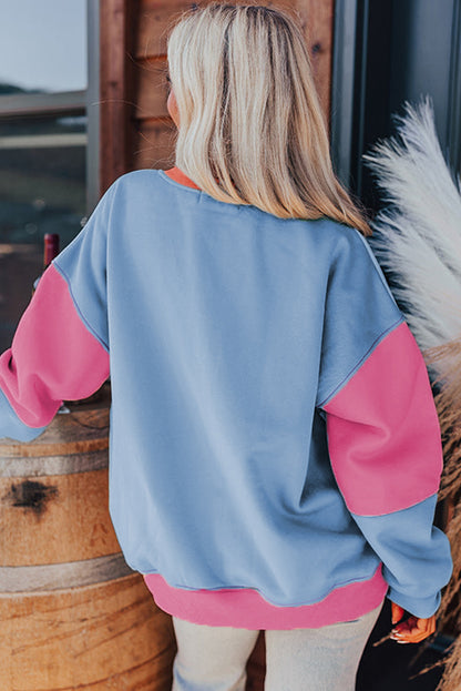 Mauve Colorblock Drop Shoulder Oversized Sweatshirt