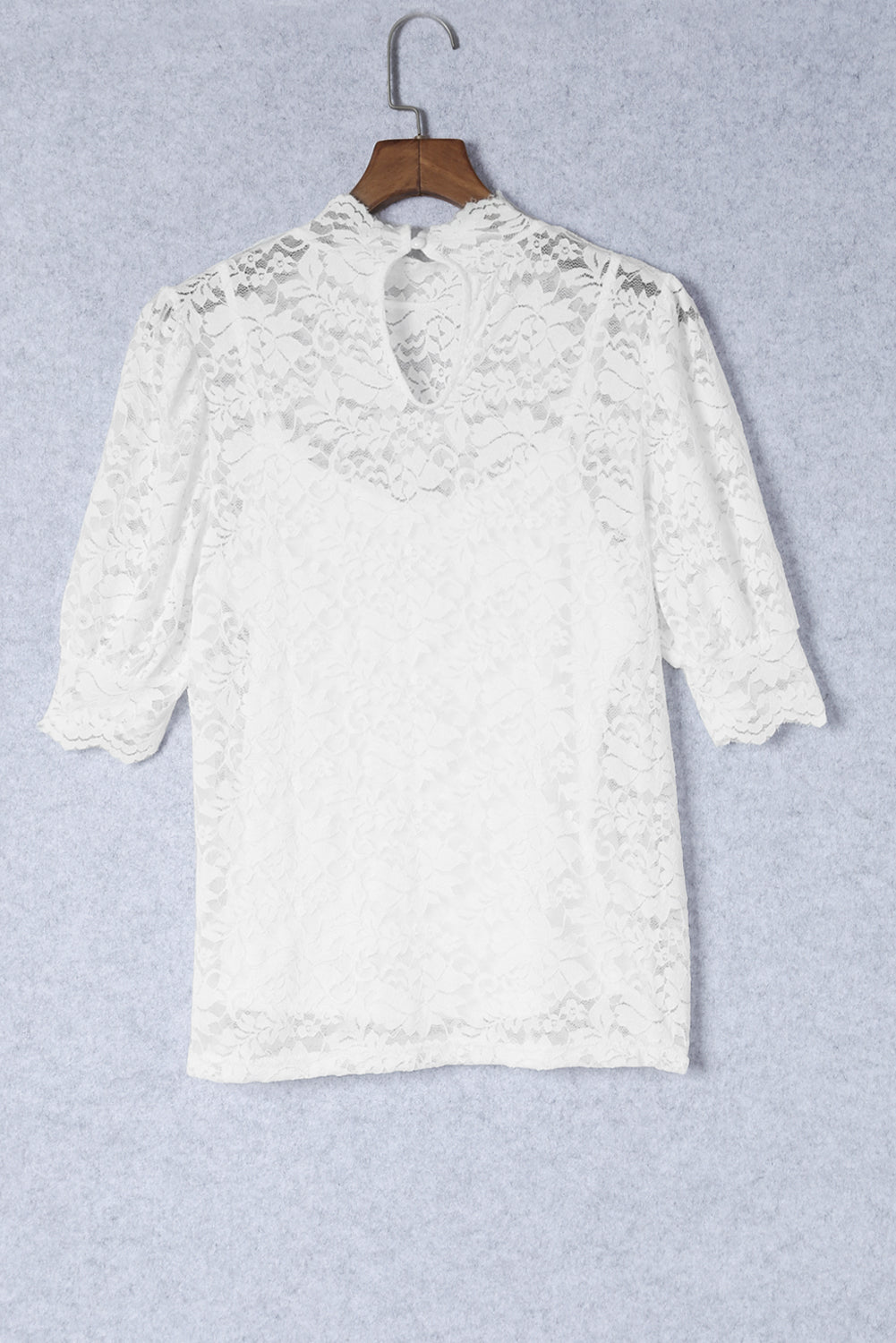 Green High Neck Lace Short Sleeve Blouse