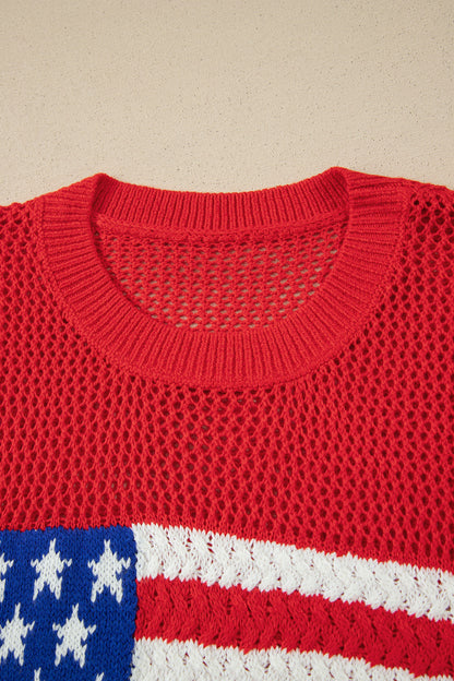American Flag Knit Sweater Vest Patriotic Summer Top