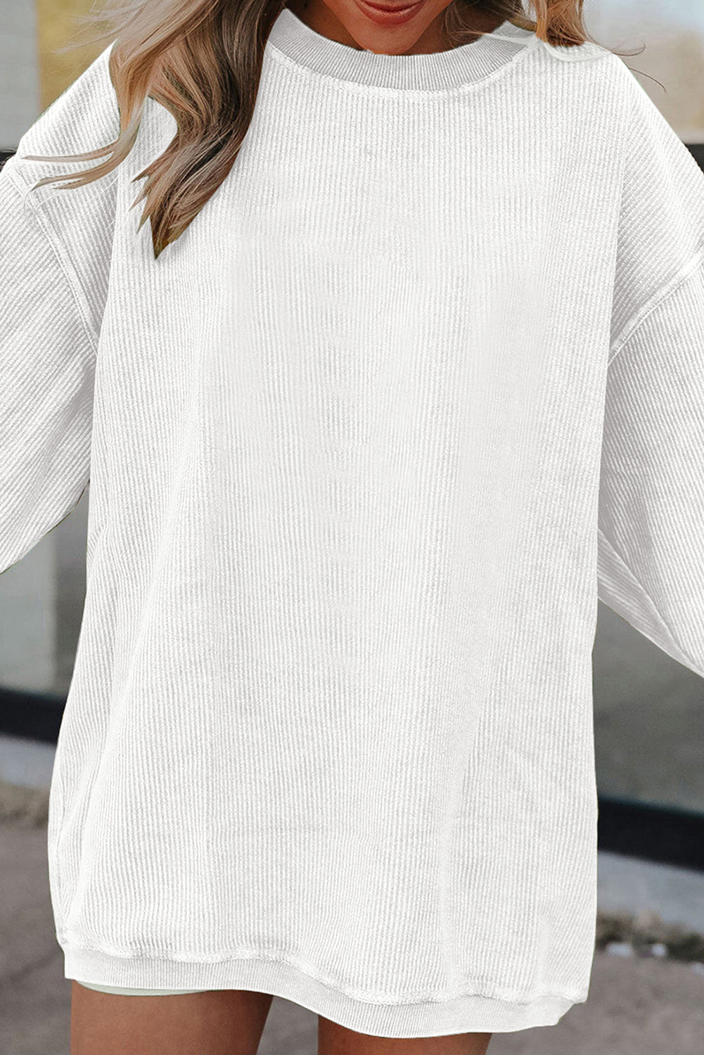 Vintage Washed Corduroy Oversized Rib Knit Sweatshirt