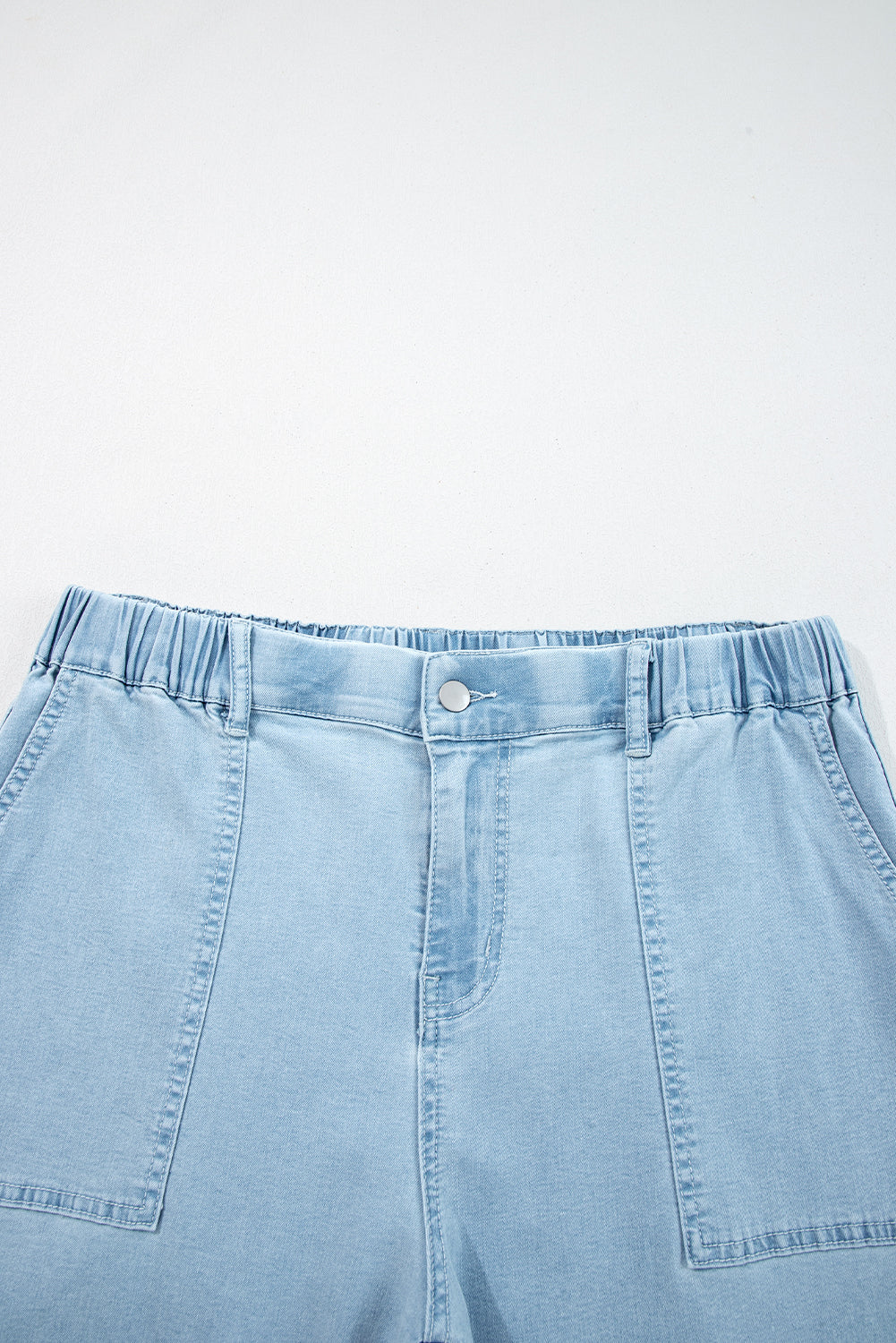 Sail Blue Plus Size Elastic Waist Ruffle Hem Jeans