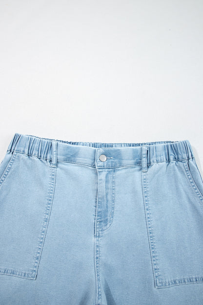 Sail Blue Plus Size Elastic Waist Ruffle Hem Jeans