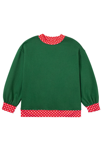 Polka Dot Trim Plus Size Crew Neck Tunic Sweatshirt