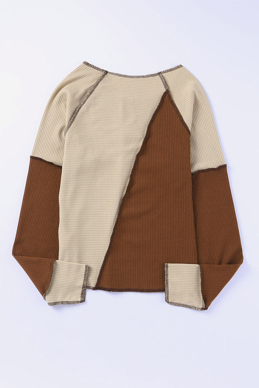 Irregular Color Block Rib Knit Long Sleeve Top
