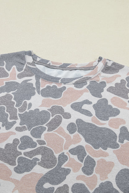 Camo Print Cotton Tee & Wide Leg Lounge Set
