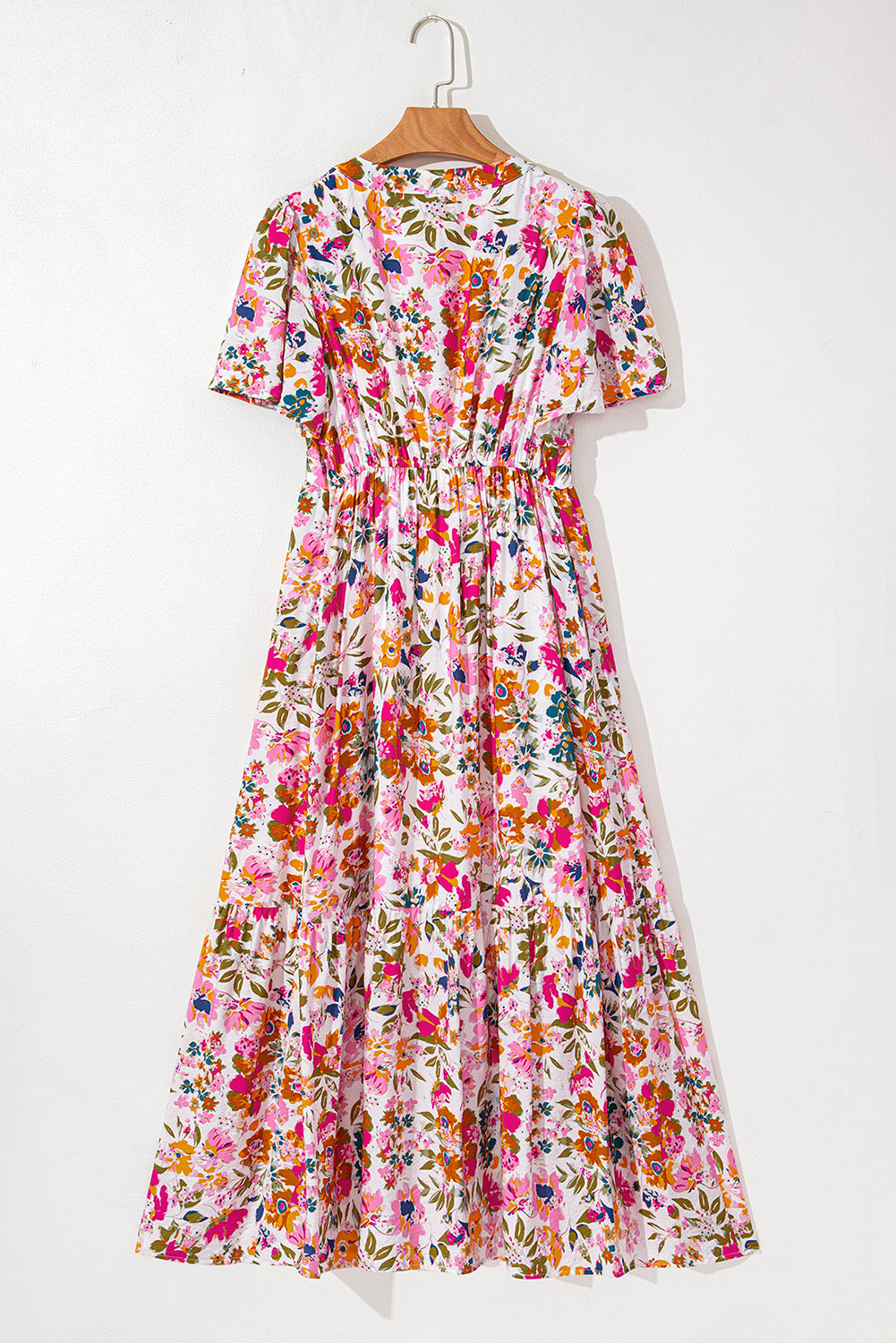 Easter Floral V Neck Short Sleeve Boho Maxi Dress