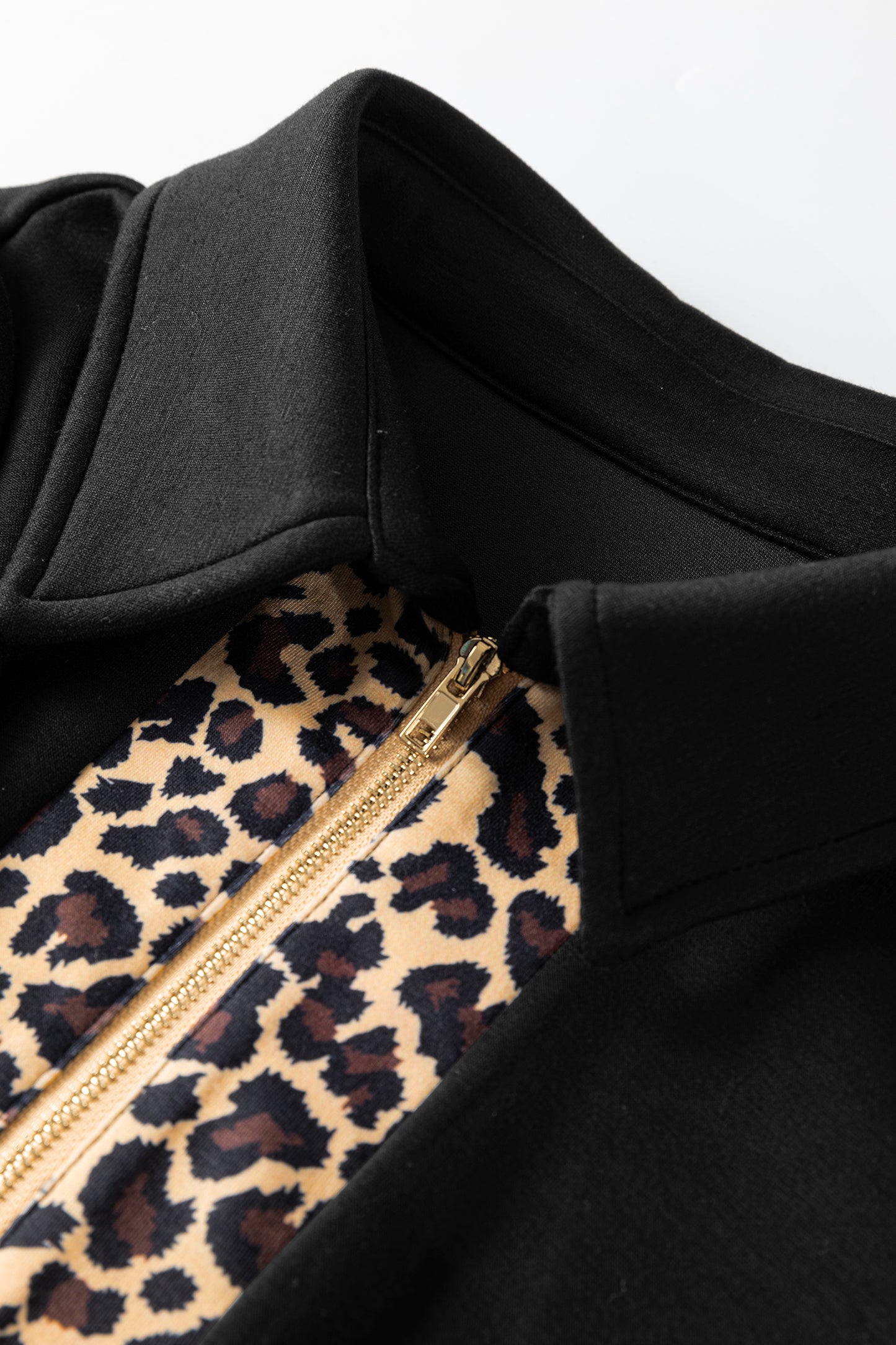 Leopard Trim Zip Neck Mini Dress Women Puff Sleeve