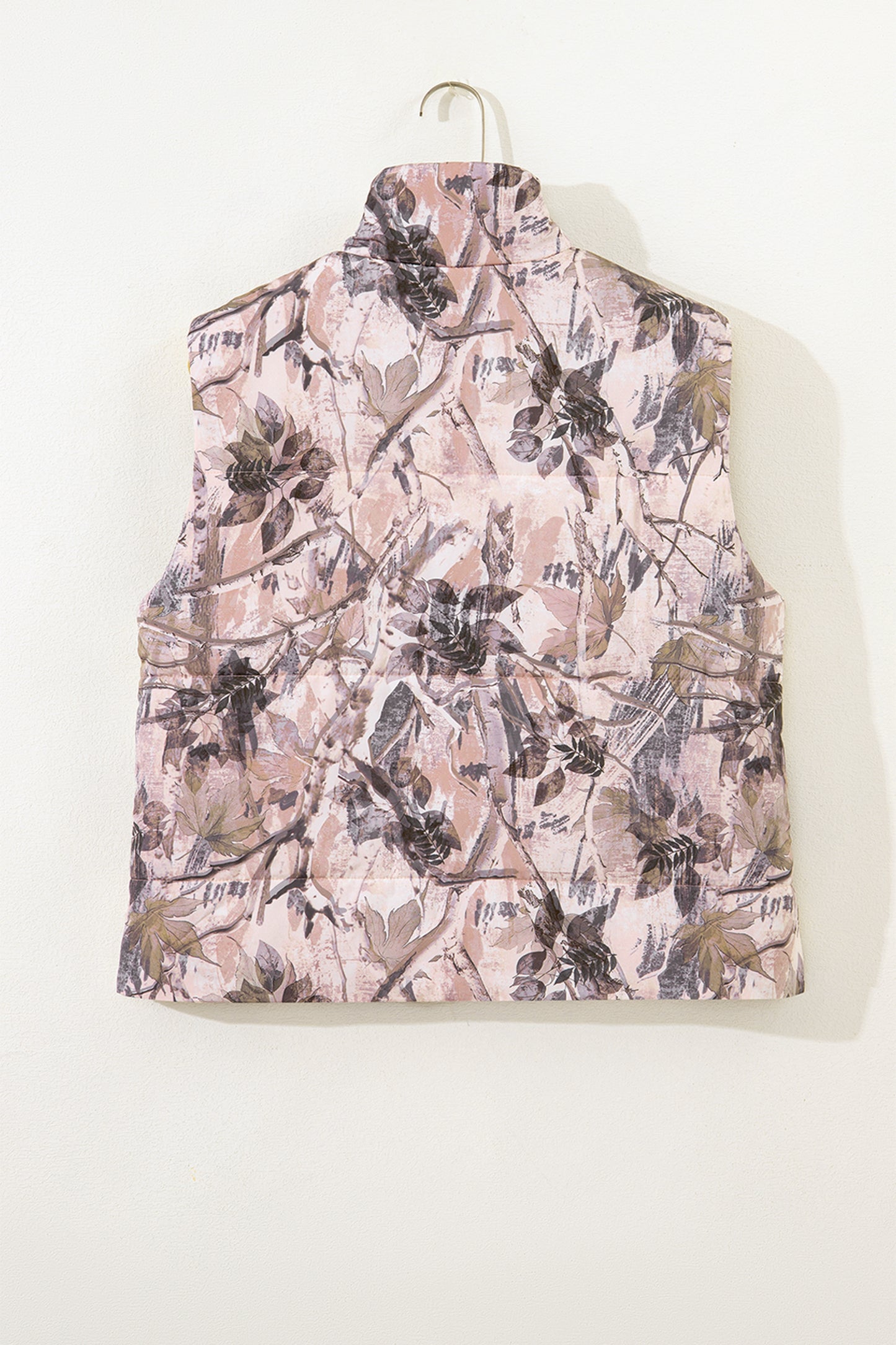 Brown Camo Leaf Print Lightweight Winter Puffer Vest