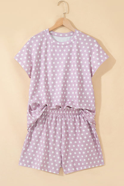 Polka Dot Lounge Short Set Casual Two Piece Outfit
