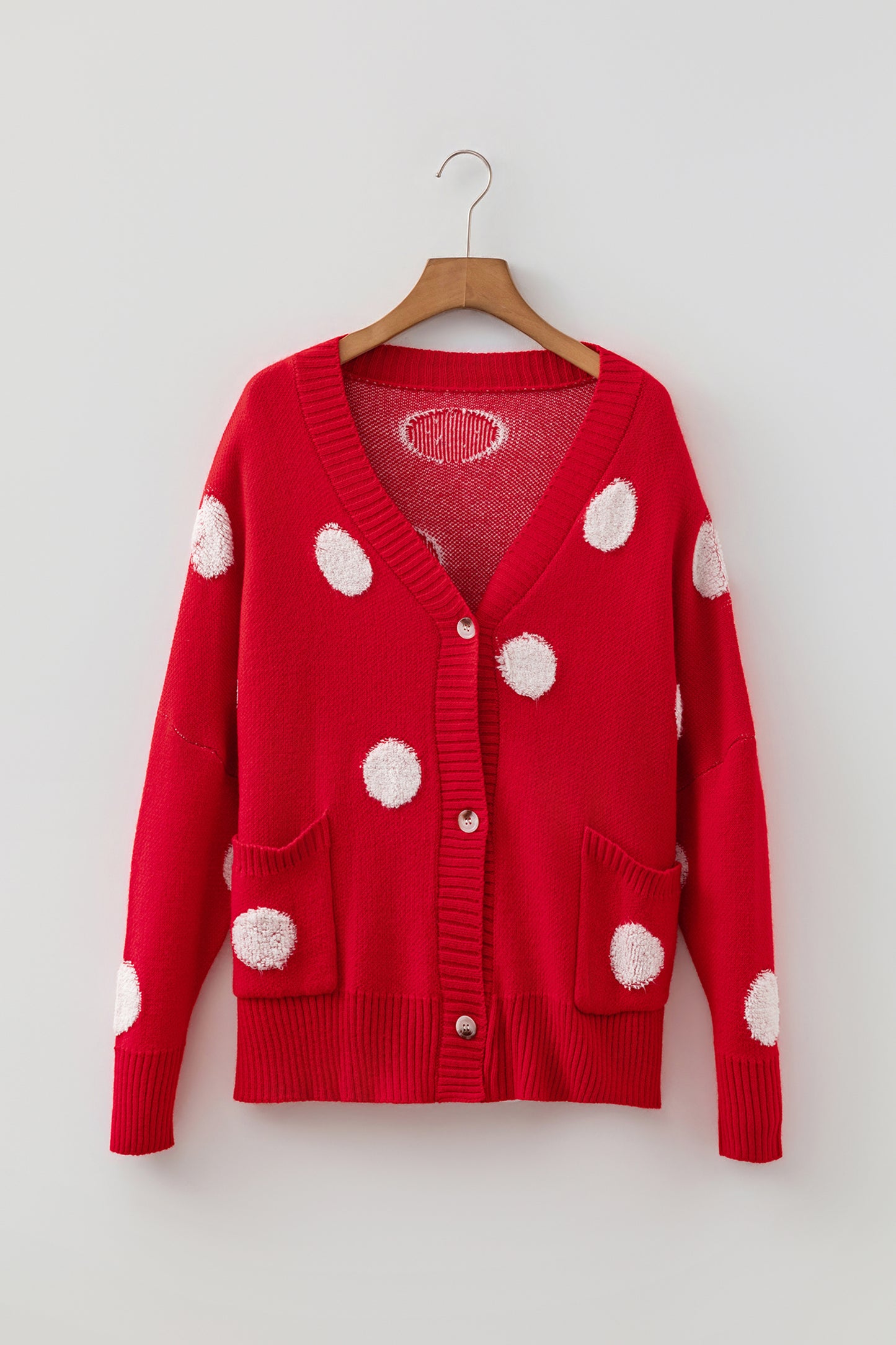 Polka Dot Oversized V Neck Knit Cardigan Sweater
