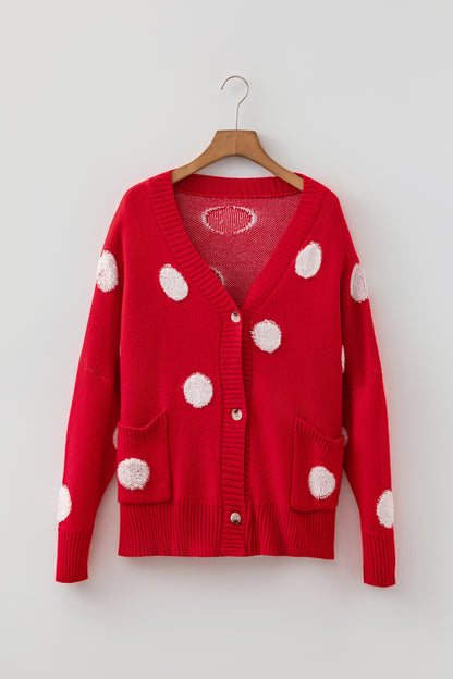 Polka Dot Oversized V Neck Knit Cardigan Sweater