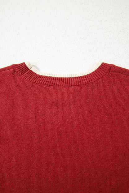 Leopard Bow Split Cuff Contrast Knit Sweater for Women