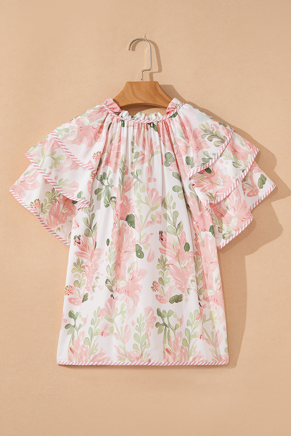 Floral Ruffle Sleeve Blouse V Neck Summer Boho Top