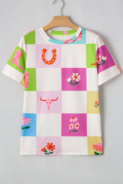 Women Color Block Patchwork Graphic T Shirt