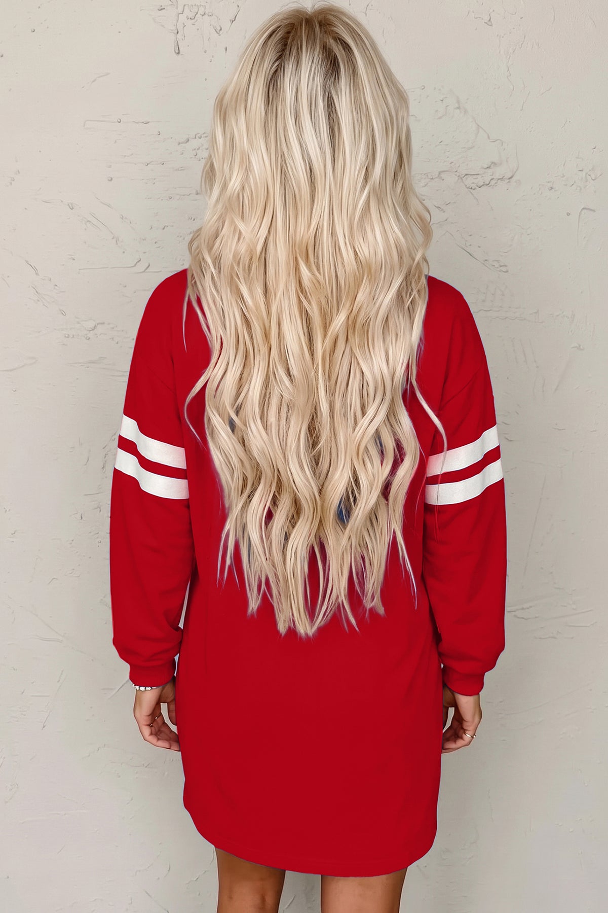 Customizable Varsity Stripe Sleeve Sweatshirt Dress Game Day
