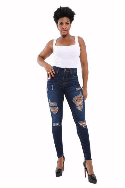 Women's High Waisted Jeans Ripped Stretch Skinny Butt Lifting Jeans Plus Size