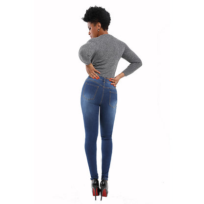 Women's High Waisted Jeans Ripped Stretch Skinny Butt Lifting Jeans Plus Size