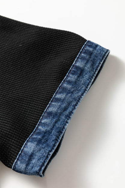 Black Colorblock Plus Size Denim Collar Shift Dress