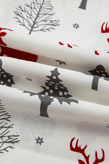 Red Reindeer Christmas Print Long Sleeve Pajama Shorts Set