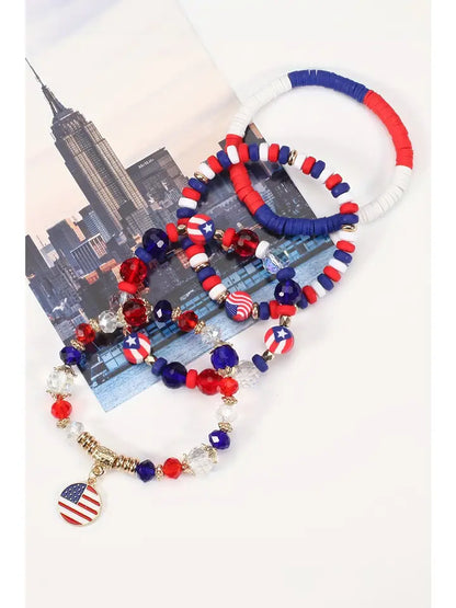 Red Patriotic Beaded Layered Bracelet Flag Day July 4th