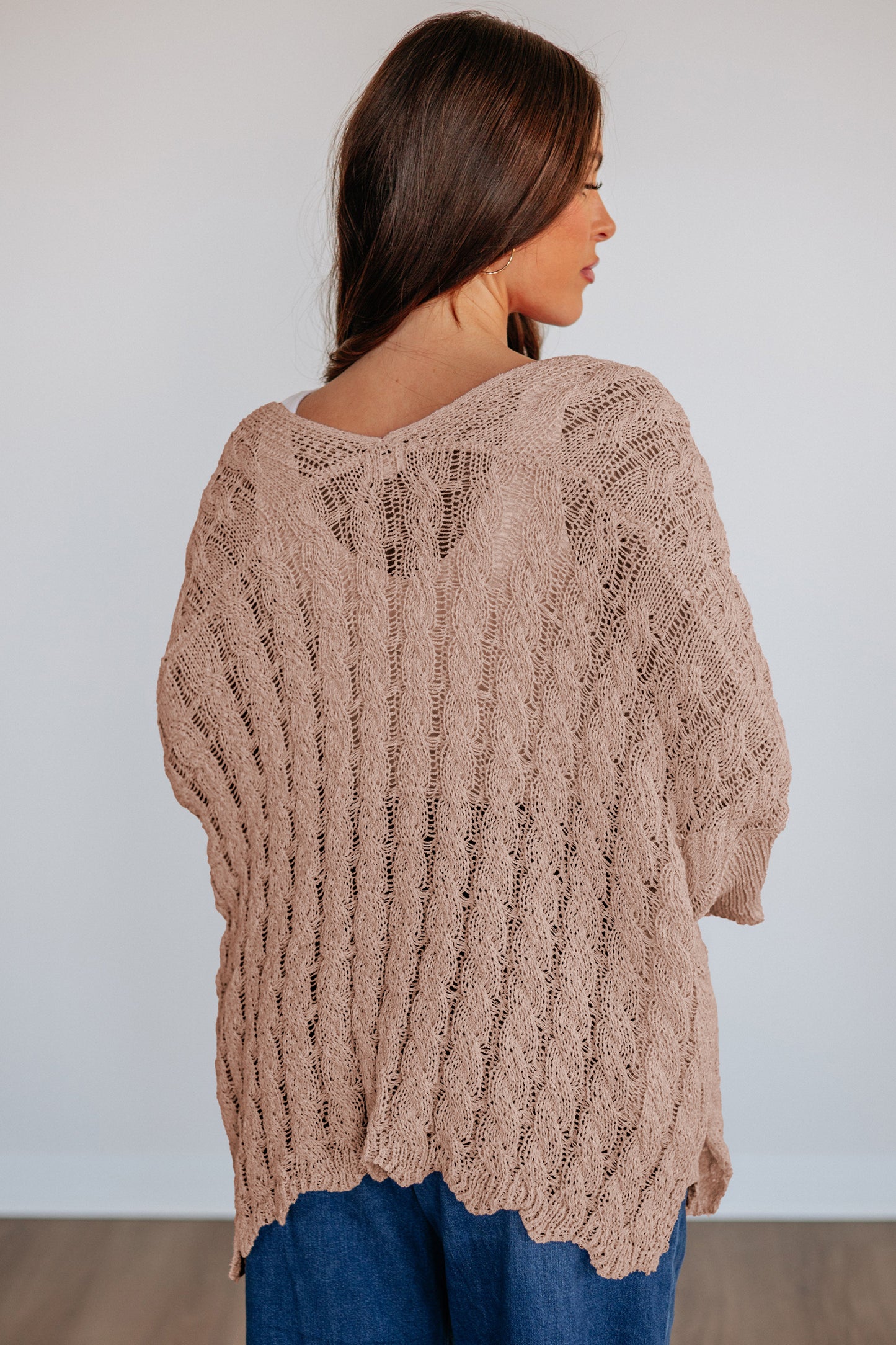 Old Rose Hollow Knit Drop Shoulder Cardigan Sweater