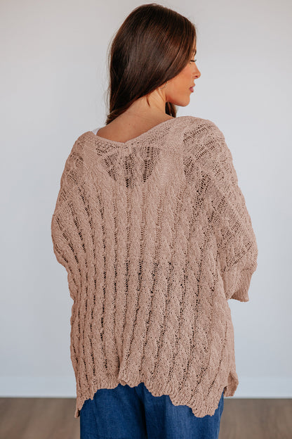 Old Rose Hollow Knit Drop Shoulder Cardigan Sweater