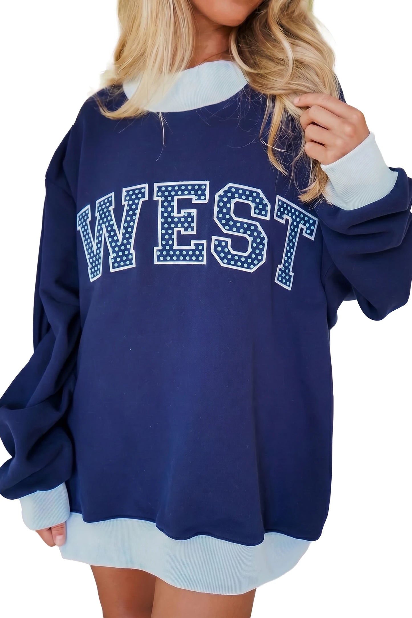 West Graphic Contrast Trim Oversized Tunic Sweatshirt