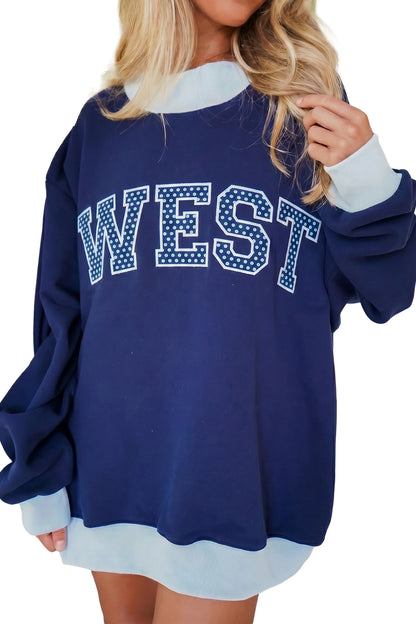 West Graphic Contrast Trim Oversized Tunic Sweatshirt