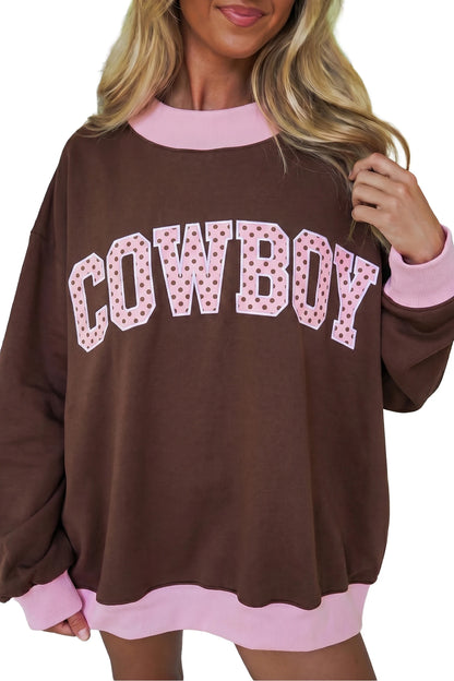Western Cowboy Graphic Contrast Trim Tunic Sweatshirt