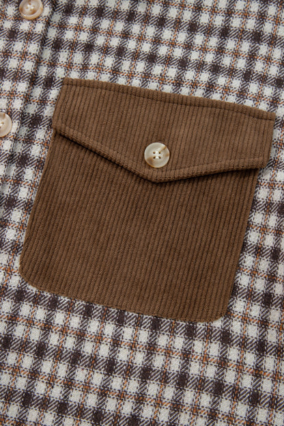Plaid Shacket with Contrast Corduroy Flap Pockets