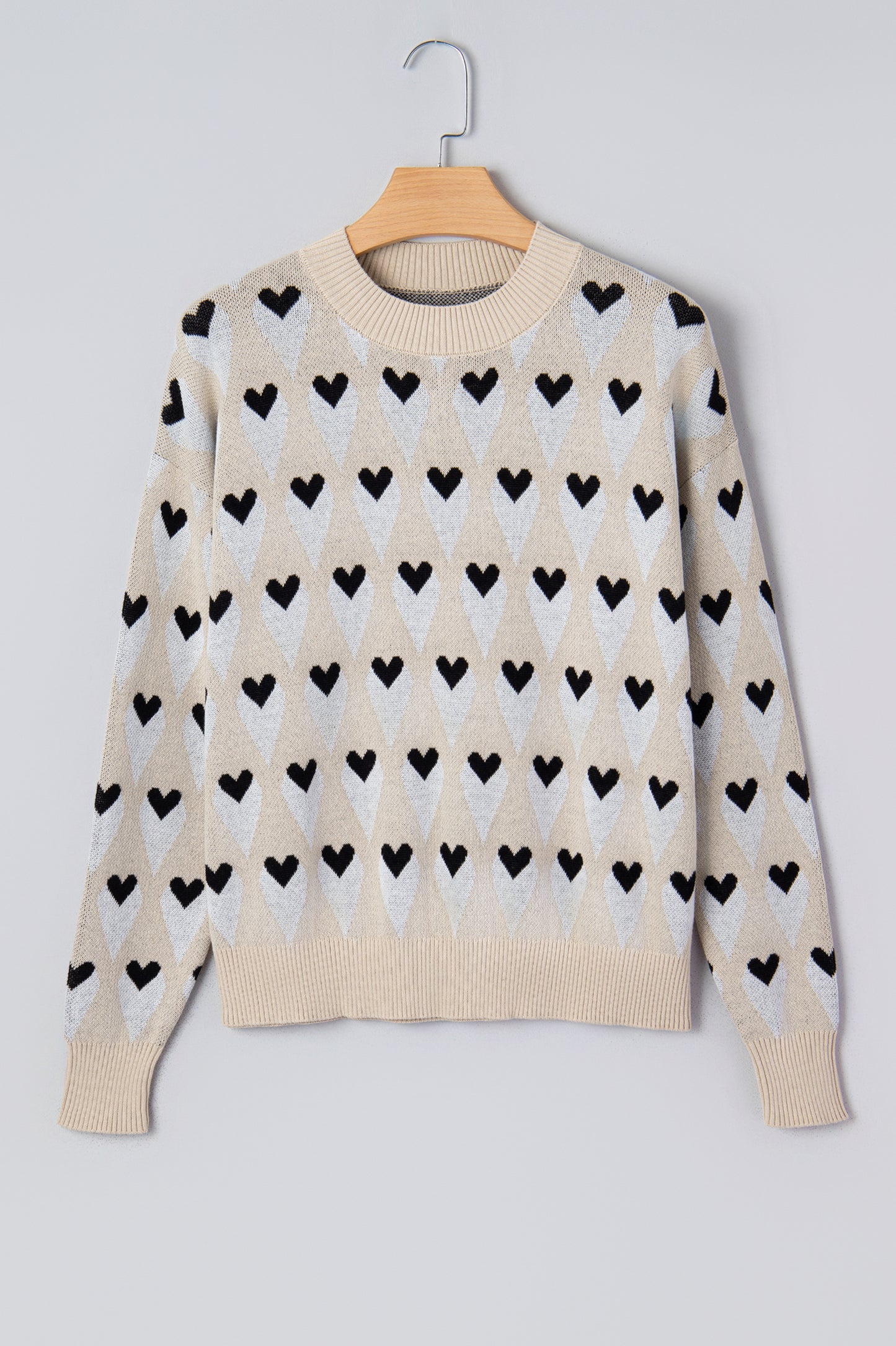 Valentine Heart Print Cozy Knit Loose Fit Sweater