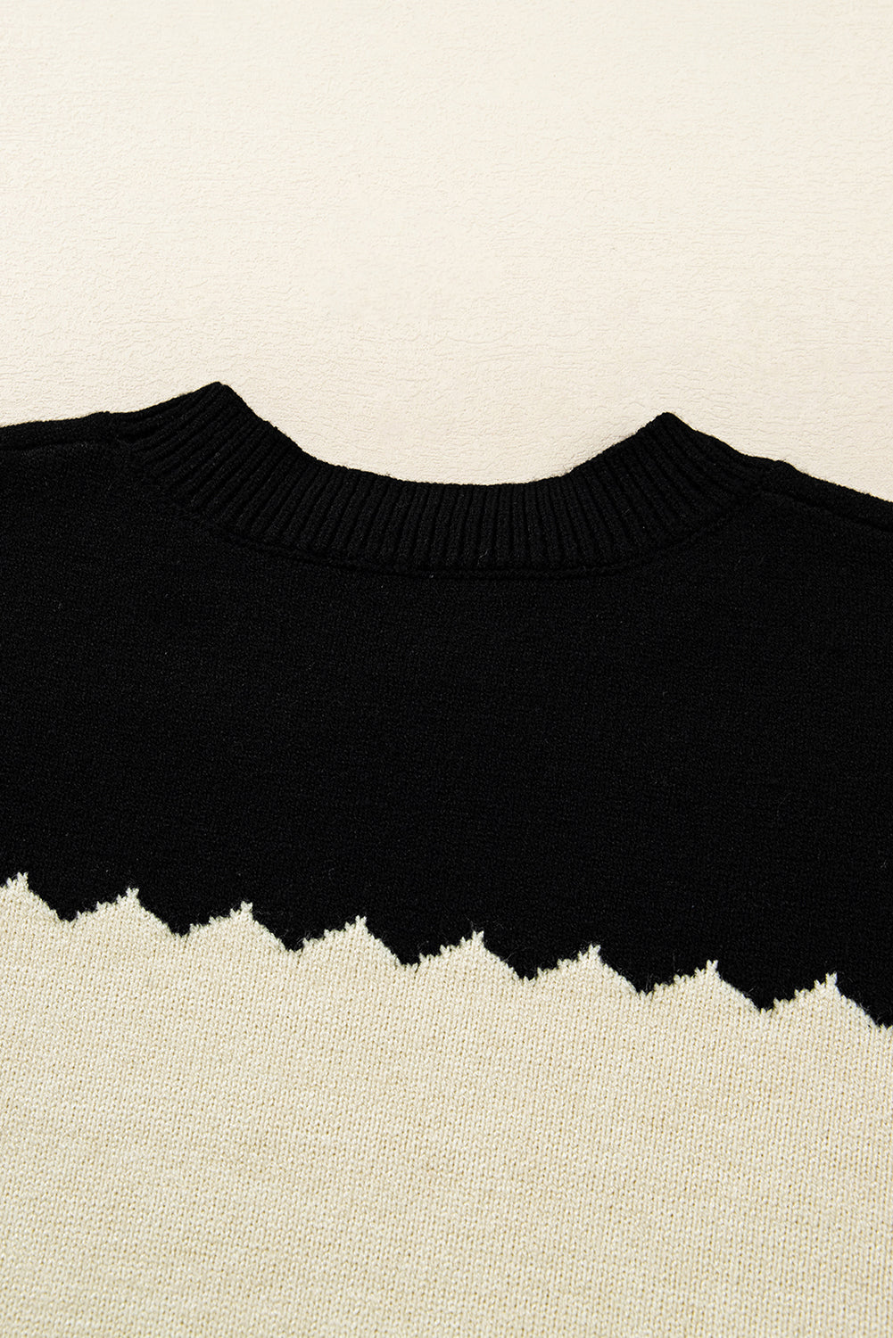 Black Beige Brown Colorblock Drop Shoulder Knit Sweater