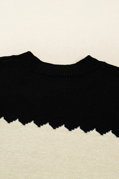 Black Beige Brown Colorblock Drop Shoulder Knit Sweater
