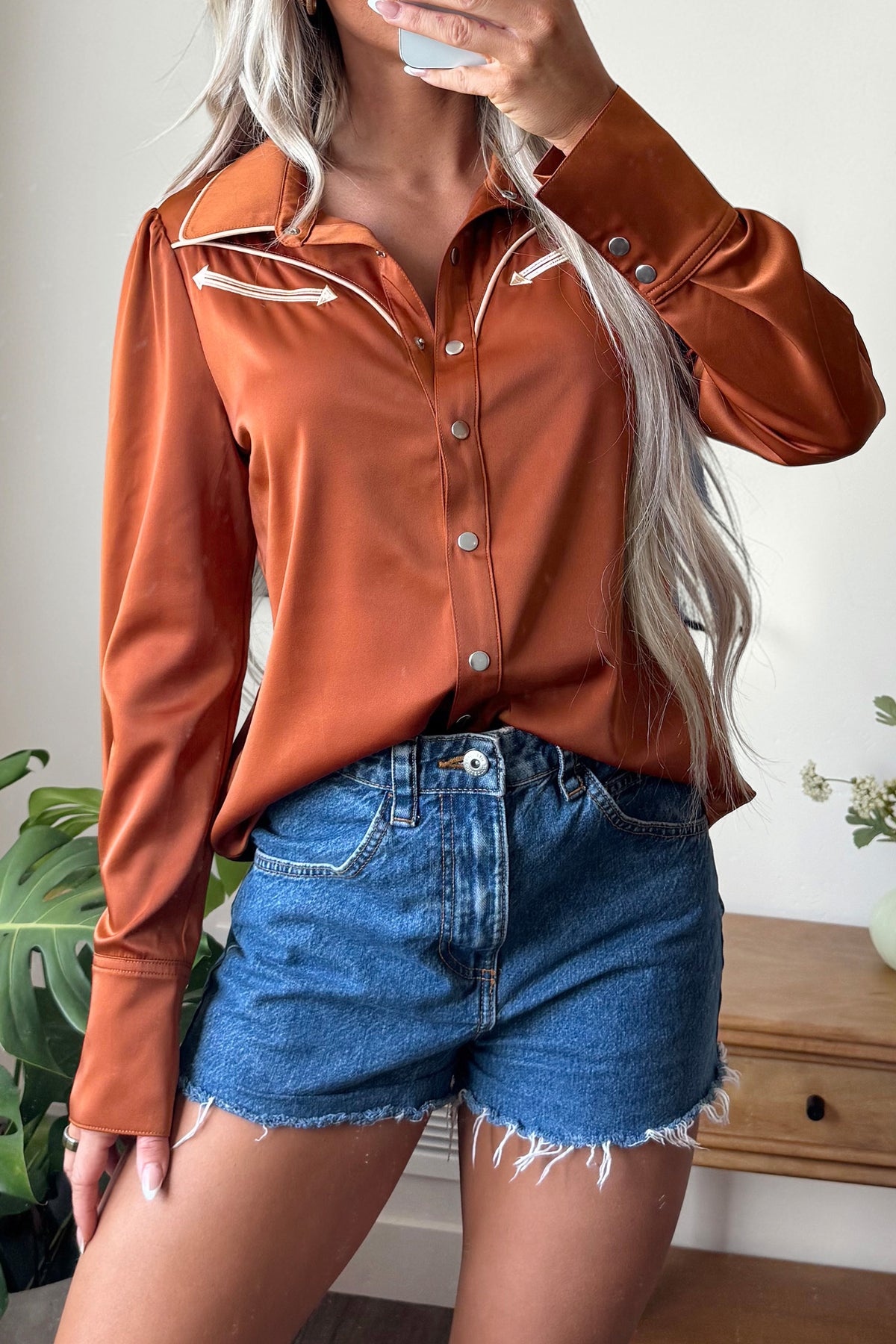 Western Satin Yoke Snap Button Long Sleeve Shirt