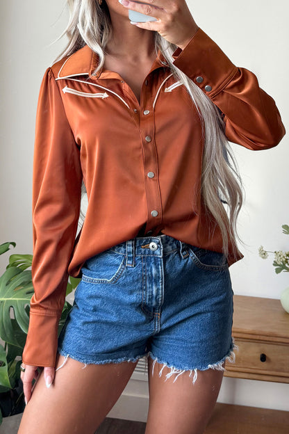 Western Satin Yoke Snap Button Long Sleeve Shirt