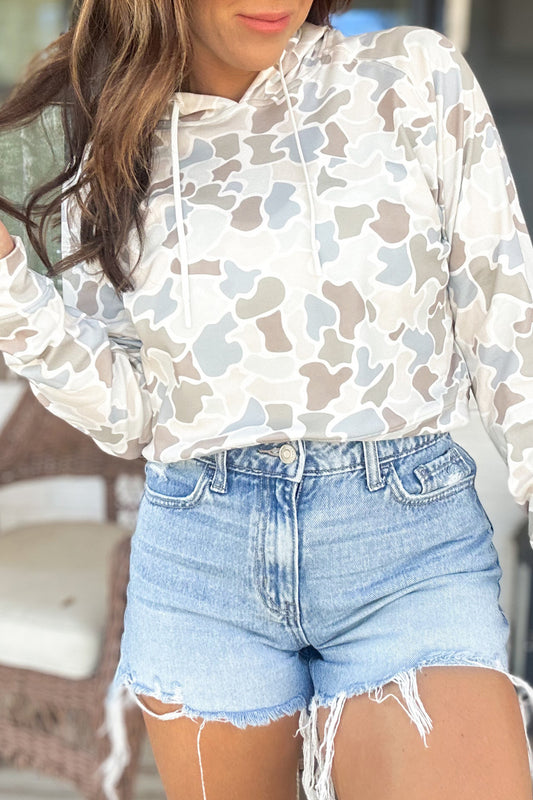 Camo Print Hooded Pullover Long Sleeve Casual Top