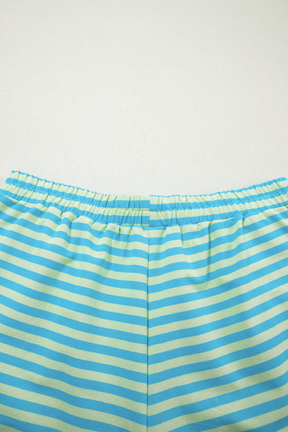 Striped Long Sleeve Pullover and Shorts Lounge Set