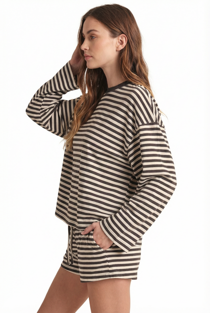 Striped Oversized Long Sleeve Lounge Set Two Piece