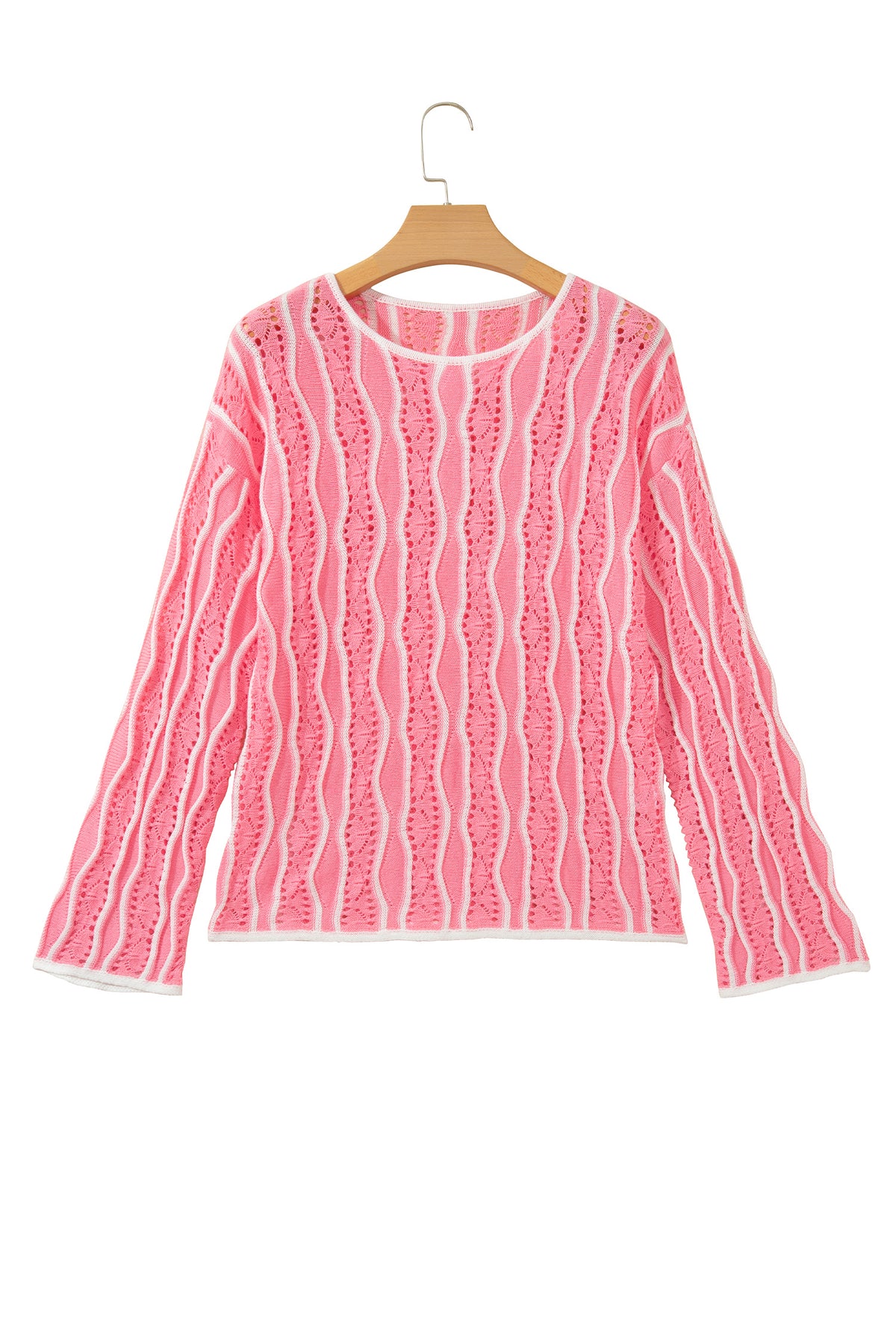Women's Wavy Stripe Open Knit Pullover Sweater