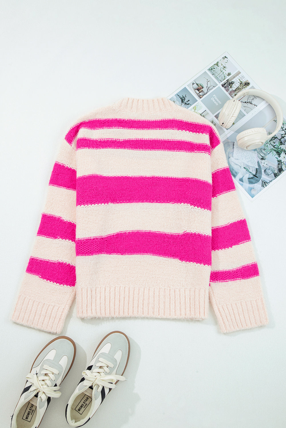 Sequin Letter Graphic Colorblock Loose Knit Sweater