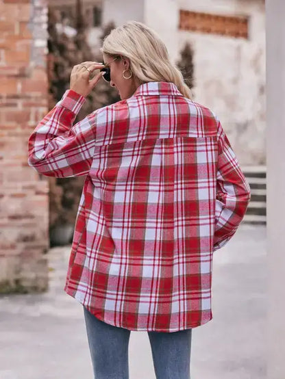 Women’s Caramel Plaid Oversized Flannel Button Down Shirt