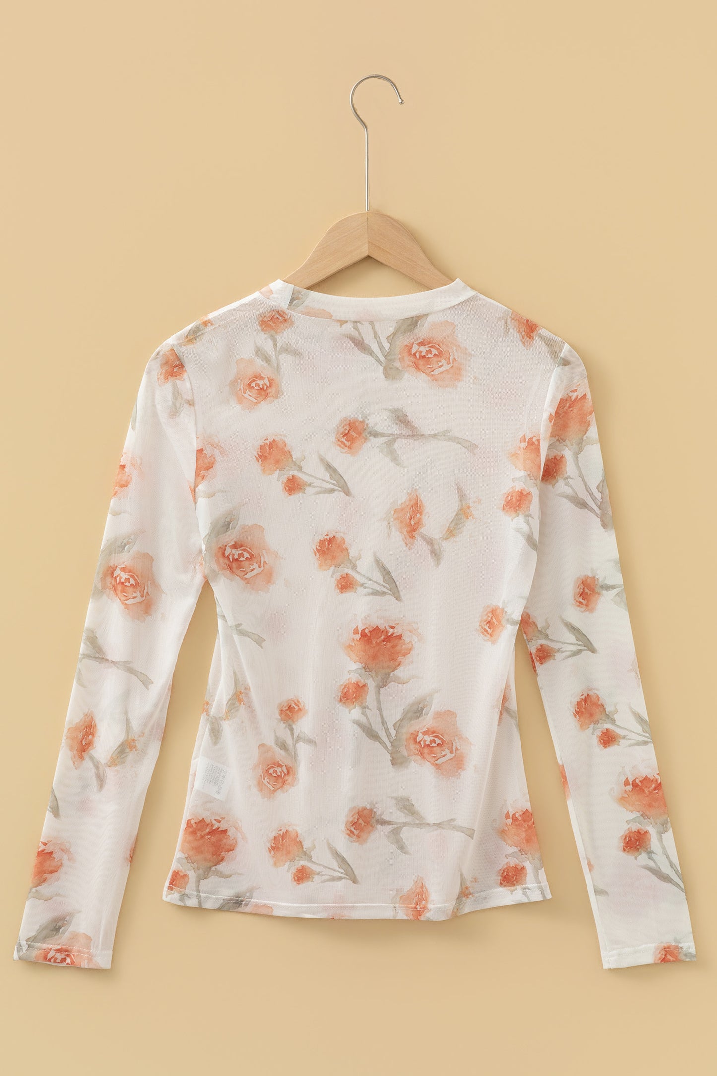 Floral Sheer Mesh Long Sleeve Layering Top Women