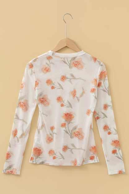 Floral Sheer Mesh Long Sleeve Layering Top Women