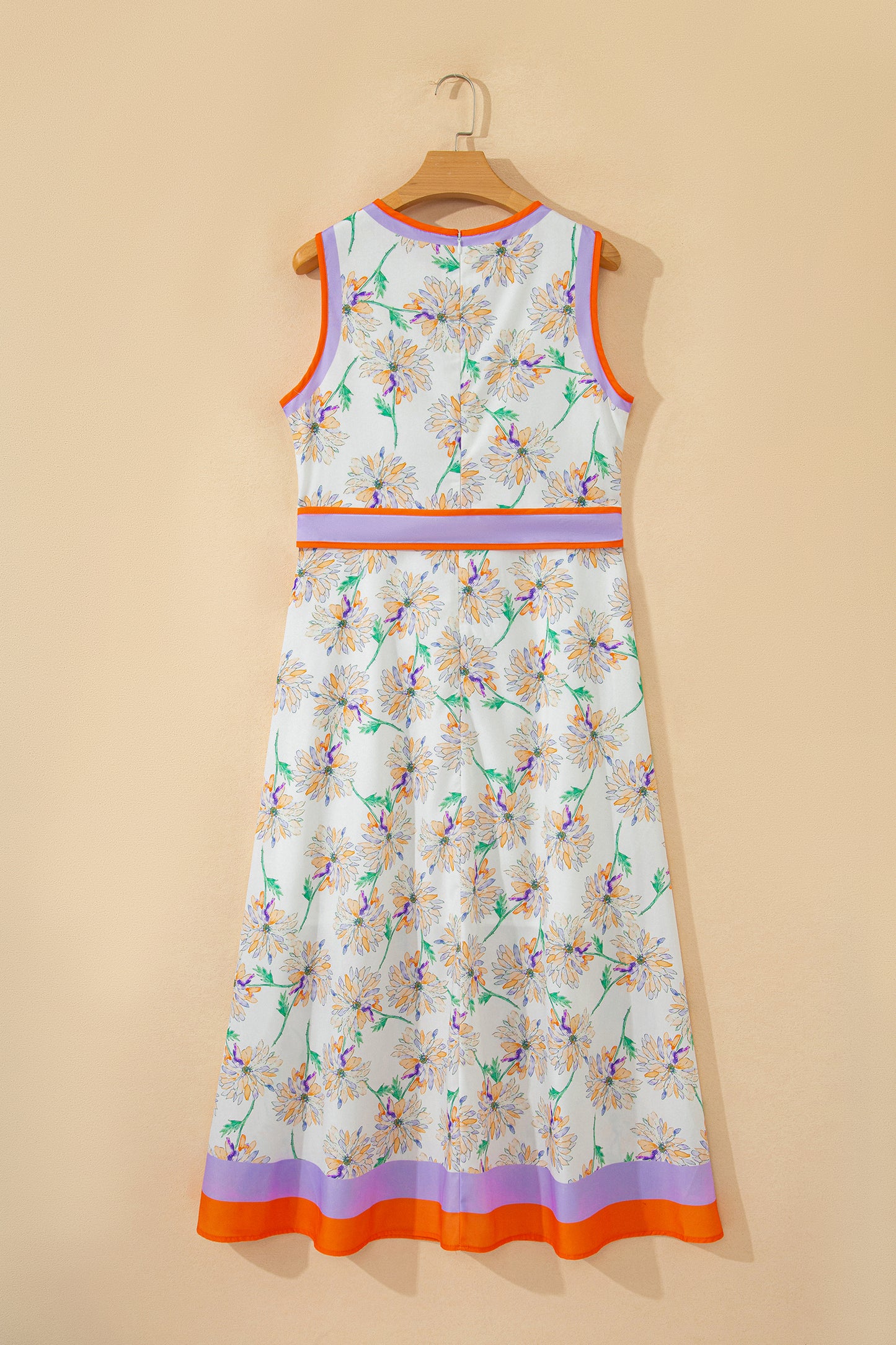 Floral Sleeveless Maxi Dress Women Belted Summer Casual
