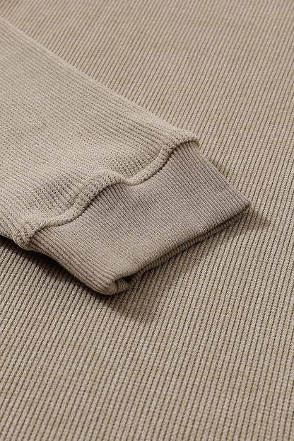 Ribbed Knit Pullover Sweatshirt Oversized Crew Neck